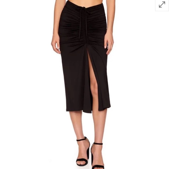 SUSANA MONACO Women Small Black Ruched Front Tie Knit Skirt Grunge Split Front